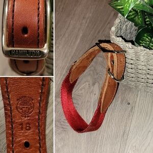 Hamilton Dog Collar- Brown leather a d red nylon, Size 18